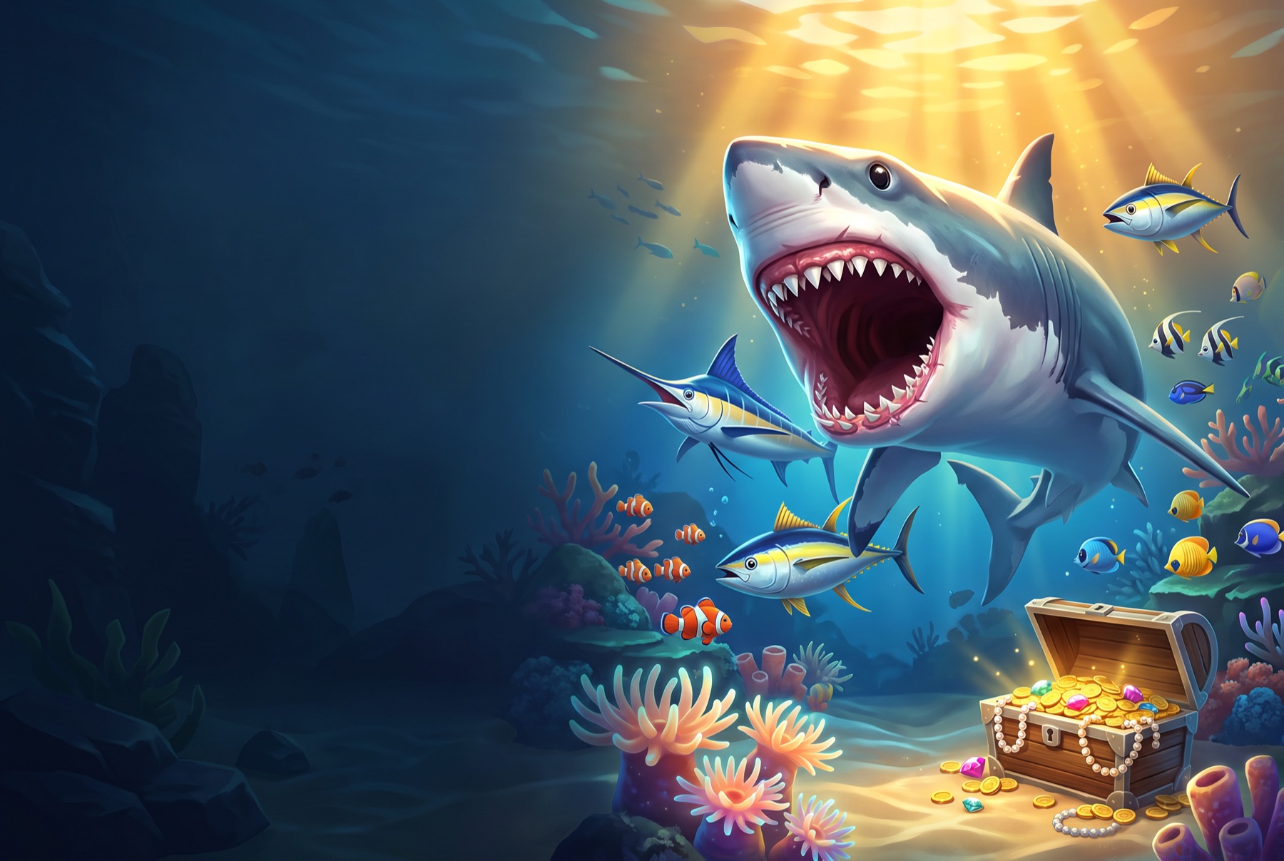 Cá mập và kho báu dưới biển – game bắn cá GOD55